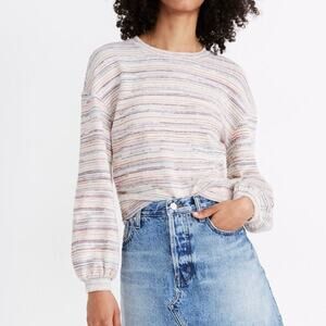 Madewell Bubble Sleeve Crop Top Sweater Rainbow Stripe Women's Size XL